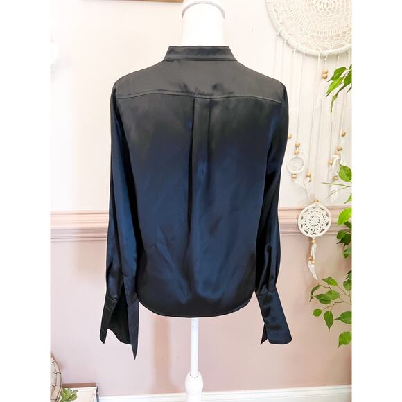 See by Chloe Black Silk Ruffle Front Button Up Blouse Size 4 - Picture 6 of 7